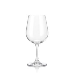 Pahar transparent de vin 350 ml din sticlă călită, cu margine rezistentă.