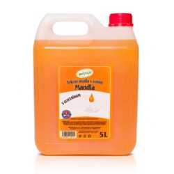 Bidon transparent din plastic 5L cu săpun lichid portocaliu Migdale, cu glicerină și sidef.