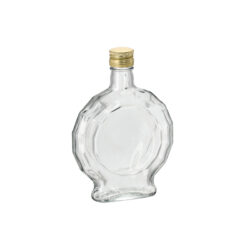 Sticlă transparentă Medailón de 250 ml, cu relief decorativ și capac filetat auriu.