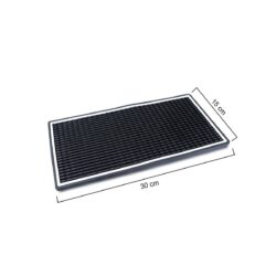 Covoraș de bar compact, din PVC rezistent, culoare neagră. Dimensiune 30 × 15 cm, grosime 1 cm. Ideal pentru scurgerea paharelor, sticlelor sau shakerelor.