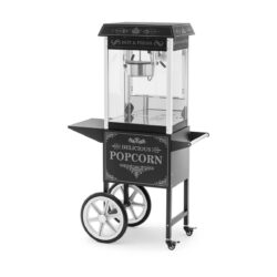 Mașina de popcorn cu cărucior - 1600 W - design retro - negru | RCPW-16E-2F este destinată utilizării profesionale la evenimente corporate.