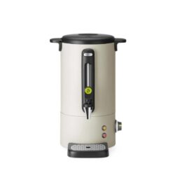 Fierbător de apă din oțel inoxidabil, 9 L, 950 W, gri deschis, cu robinet anti-picurare și indicator de nivel.