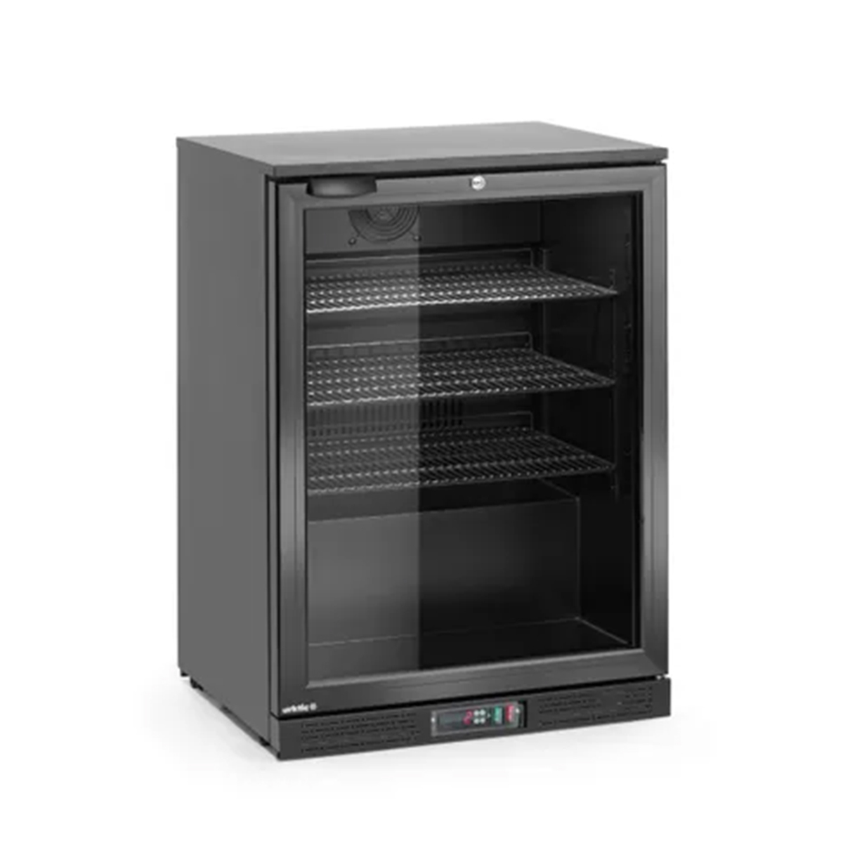Frigider pentru băuturi - 105 L, 120 W, negru | Arktic 236864 este un echipament compact și fiabil pentru prezentarea profesională a băuturilor.