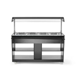 Cărucior bufet 1490x765x1370 mm | Hendi 274064 cu iluminare încorporată și 2 rafturi este destinat prezentării perfecte a preparatelor calde.