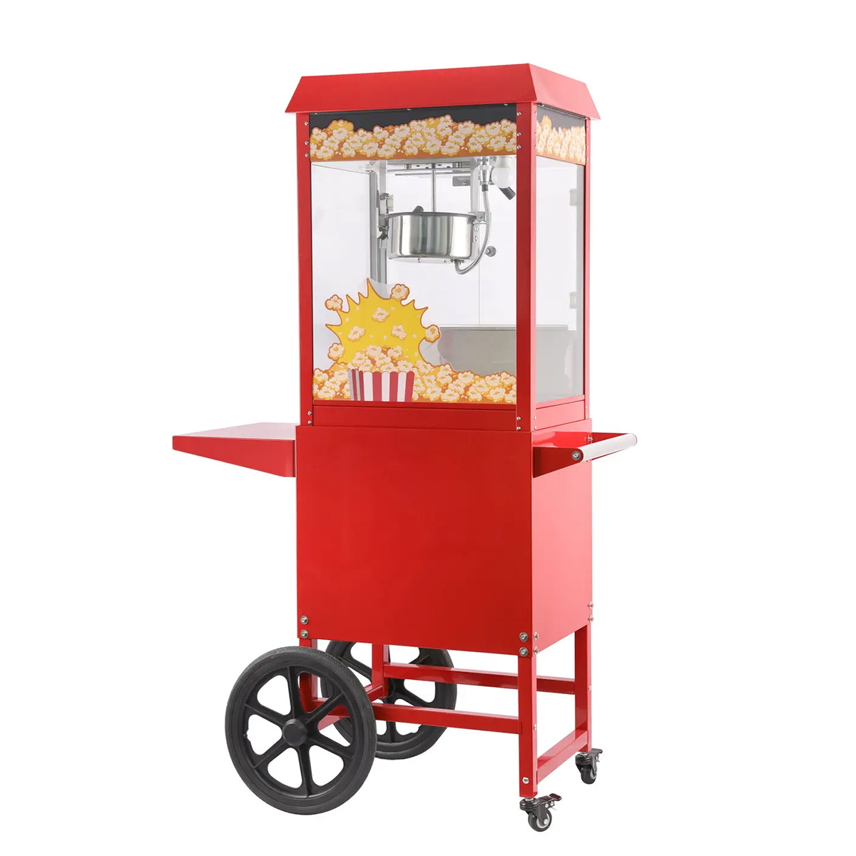 Aparat de floricele de porumb Hendi, cu cărucior mobil, 1155 W, culoare roșie.