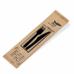Set tacâmuri (din lemn) cuțit-furculiță+șervețel [60 seturi]