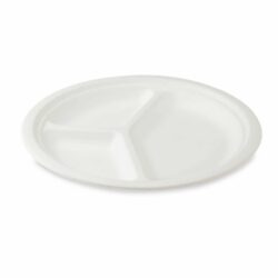 Farfurie din trestie de zahăr cu 3 compartimente Ø26cm [50 buc]