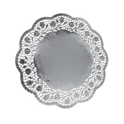 Dantelă decorativă (PAP/ALU) rotundă argintie Ø32cm [4 buc]
