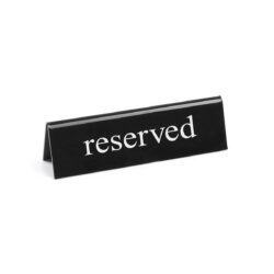 Semnul de rezervare masă RESERVED 130x30x38 mm Hendi 663462 este o tăbliță elegantă cu două fețe, pentru mese rezervate în unități HoReCa.
