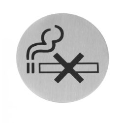 Tăblița pentru ușă Fumatul interzis Ø 75 mm Hendi 663639, din oțel inoxidabil, este o semnalizare rezistentă pentru spații publice.