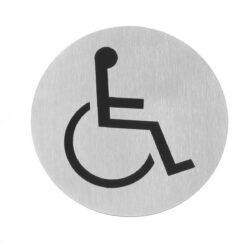 Tăblița pentru ușă Persoane cu dizabilități Ø 75 mm Hendi 663646, din oțel inoxidabil, marchează spațiile și intrările fără bariere.