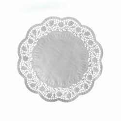 Dantelă decorativă (PAP) rotundă, albă, Ø28cm [100 buc]