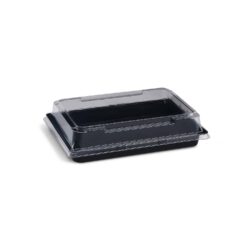 Caserolă pentru sushi (PET) neagră 185 x 127 x 20 mm + capac [400 seturi]