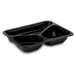 Caserolă meniu (PP) cu 3 compartimente neagră 227 x 178 x 40 mm