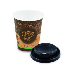 Pahar din hârtie "Coffee to go" Ø80mm 280ml `M: 0,2L/8oz` + capac negru [10 seturi]