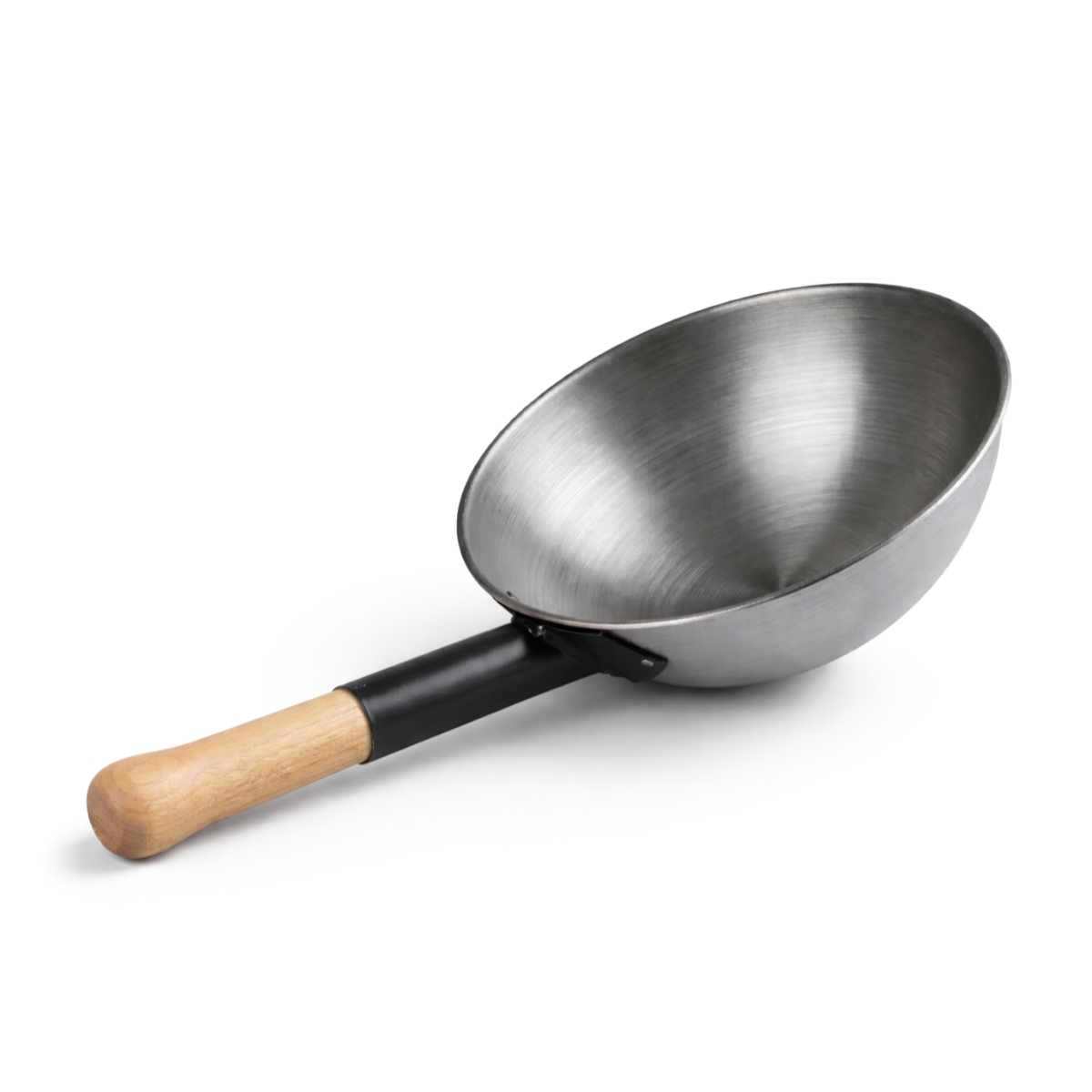Tigaie wok din oțel, Ø 30 cm, cu mâner din lemn, alegerea ideală pentru prepararea rapidă a mâncărurilor asiatice, în unități HoReCa sau acasă.