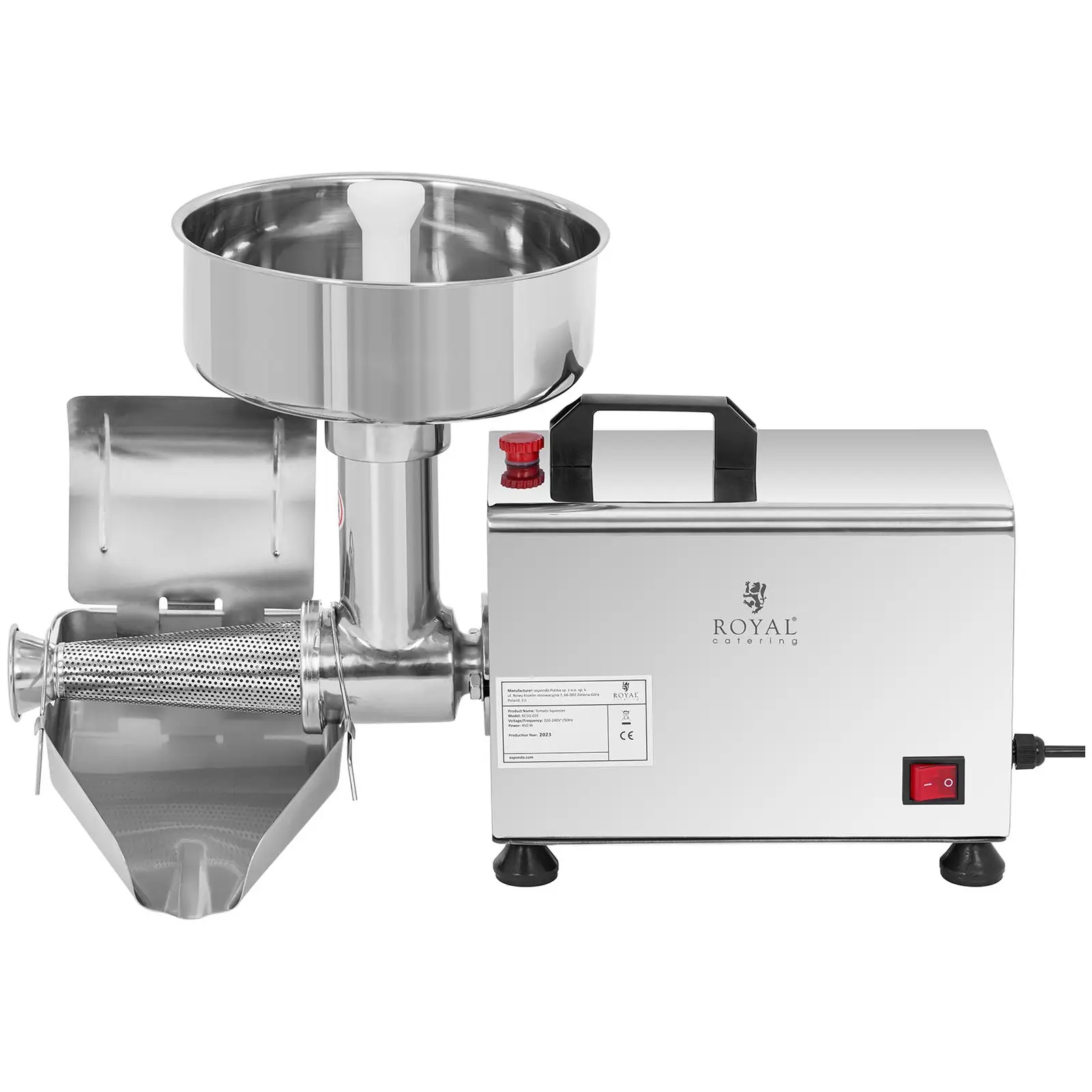 Storcătorul electric de roșii - 450 W | Royal Catering se pretează de minune oriunde doriți să le oferiți oaspeților supe, sosuri sau piureuri proaspete.