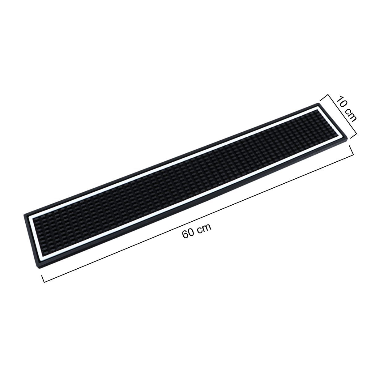 Covoraș de bar îngust, din PVC rezistent, ideal pentru blaturi de bar și zone de servire. Dimensiune 60 × 10 cm, grosime 1 cm. Previne scurgerea lichidelor, protejează suprafața de umezeală și oferă un loc stabil pentru pahare sau shakere. Se curăță ușor și are o durată lungă de viață.