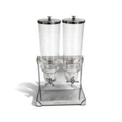 Dozator dublu pentru cereale - 2 x 7 L - inox | Gastrokitchen, ideal pentru bufete și zone de autoservire – dozare igienică a musli-ului și a produselor vrac.