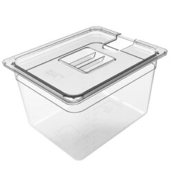 Recipient transparent pentru alimente, volum 11 litri. Dimensiuni 32,5 × 26,5 × 20 cm, din policarbonat rezistent (PC). Potrivit pentru depozitarea alimentelor.
