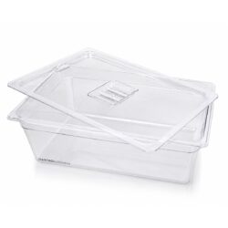 Recipient transparent pentru alimente, volum 26 litri. Dimensiuni 52 × 32,5 × 20 cm, din policarbonat rezistent (PC). Potrivit pentru depozitarea alimentelor.