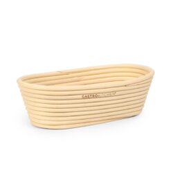 Coș tradițional din ratan pentru pâine, dimensiuni 26 × 15 × 8 cm. Ideal pentru dospirea și modelarea pâinii de casă. Ratanul asigură aerisirea corectă a aluatului.