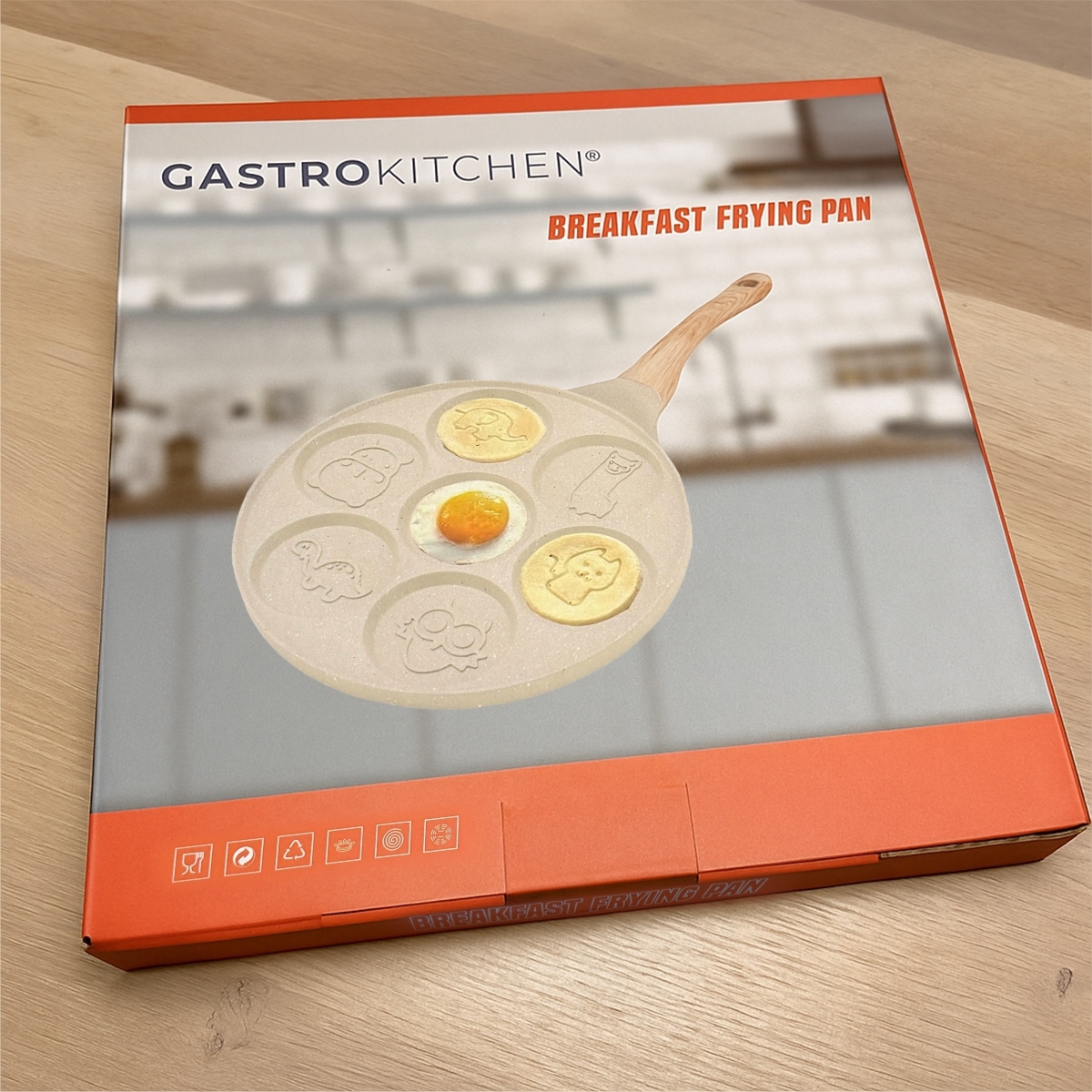 Tigaie cu inducție pentru clătite, 26 cm, cu animăluțe de 6,5 cm | Gastrokitchen - are înveliș antiaderent, potrivită pentru toate tipurile de plite, fără substanțe nocive.
