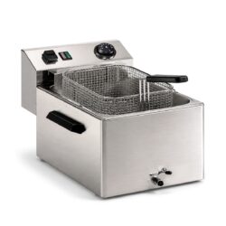 Friteuză electrică din oțel inoxidabil, 10 l, cu coș și panou de control.