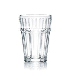 Pahar înalt din sticlă transparentă, cu model în relief, bază stabilă, 300 ml.