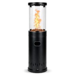 Încălzitor terasă cilindric negru metalic pe gaz cu sticlă și pietre vulcanice, 9 kW.