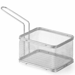 Coș dreptunghiular din inox pentru gustări prăjite, 120x100 mm.