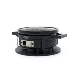 Grătar Hibachi de masă compact, negru, pe cărbuni, cu grătar de gătit din oțel inoxidabil.