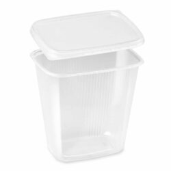 Bol (PP) pătrat transparent 500ml + capac [250 seturi]