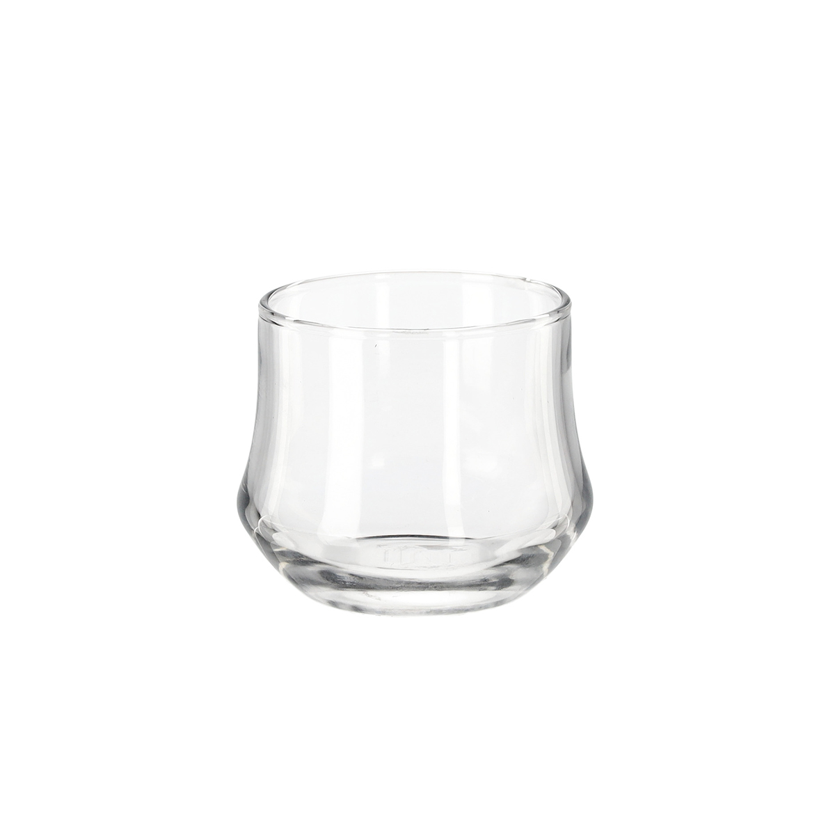 Pahar de apă transparent din sticlă, 360 ml, formă rotunjită, bază stabilă.