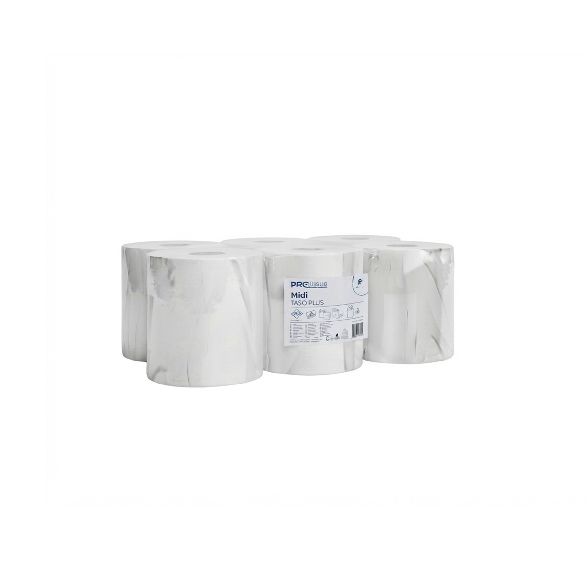 Prosoape de hârtie albe, cu 2 straturi, din celuloză, pachet de 6 role, Ø 19 cm.