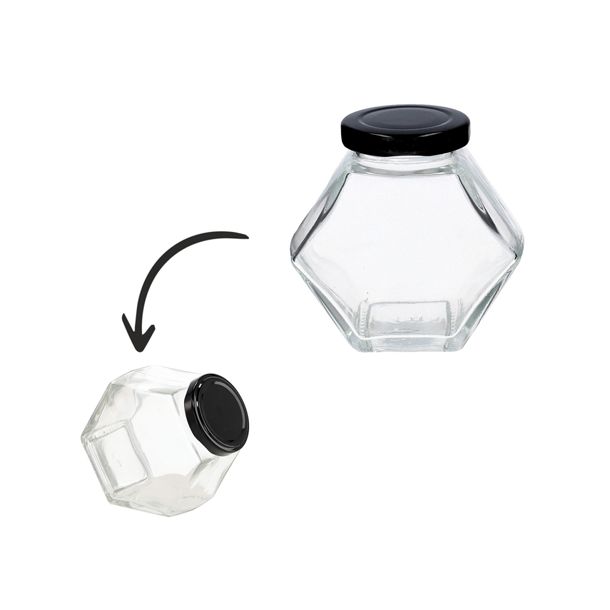 Recipient hexagonal din sticla cu capac 100ml (1)