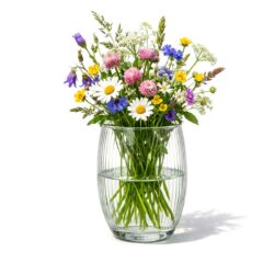 Vază de sticlă cu caneluri, Ø 14 x 19,8 cm, un accesoriu elegant pentru aranjarea florilor proaspete, a decorațiunilor uscate și a compozițiilor sezoniere.
