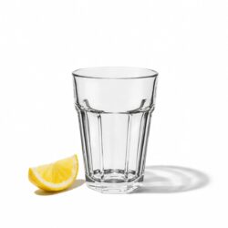 Pahar de apă din sticlă, 370 ml, destinat servirii zilnice a apei, limonadelor, sucurilor și a altor băuturi reci în HoReCa și acasă.