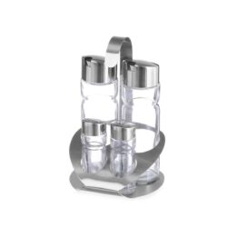 Set condimente - 4 piese | Hendi 465356 Setul de condimente - 4 piese | Hendi 465356 este un set format din 4 piese, alcătuit dintr-un recipient pentru sare, unul pentru piper, unul pentru oțet și unul pentru ulei de măsline.