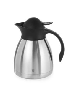 Termos pentru cafea - 1 L | Hendi 446508 Pereți dubli din oțel inoxidabil Capac metalic cromat, buton, gură de scurgere și mâner Proprietăți de izolare excelente
