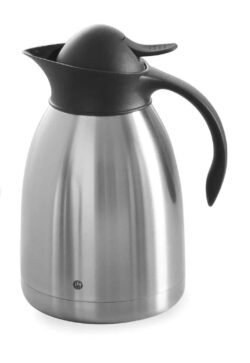 Termos pentru cafea - 1,5 L | Hendi 446607 Pereți dubli din oțel inoxidabil Capac metalic cromat, buton, gură de scurgere și mâner Proprietăți de izolare excelente