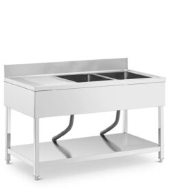 Masa de spălat cu chiuvetă 140 x 70 x 97 cm | Royal Catering, din oțel inoxidabil, este destinată oricărei bucătării profesionale.