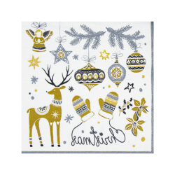 Șervețelul (PAP FSC Mix) cu 3 straturi auriu Crăciun 33 x 33 cm [20 buc] este un șervețel elegant destinat aranjării festive a mesei, în unități HoReCa și acasă.
