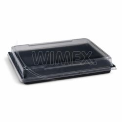 Caserolă pentru sushi (PET) neagră 255 x 185 x 20 mm + capac [200 seturi]