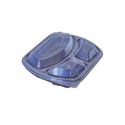 Caserola meniu cu capac - 3 compartimente - 205 x 240 x 50 mm [200 buc] reprezintă o soluție practică pentru transportul în siguranță al preparatelor calde și reci.