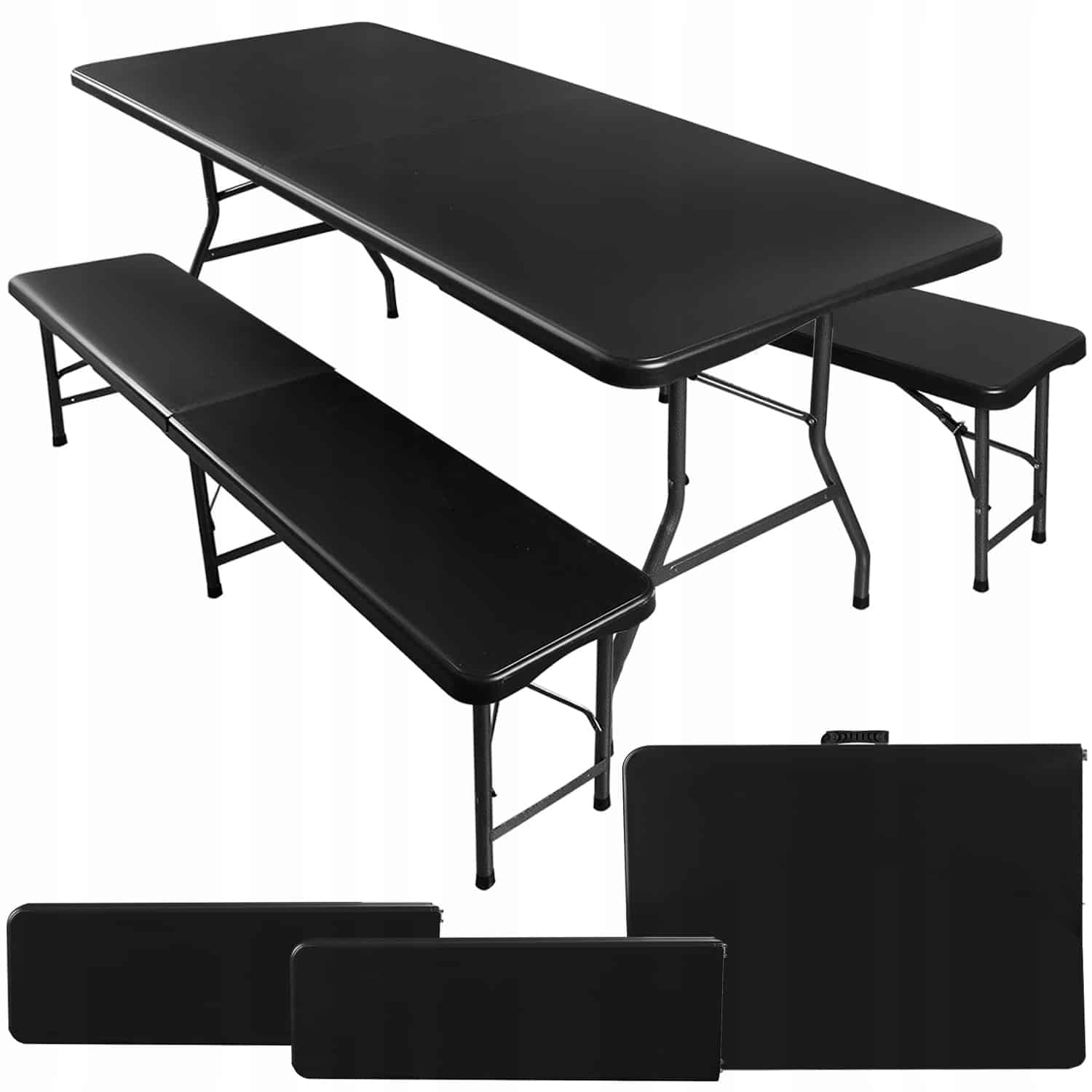 Set pliabil de grădină negru - masă + bănci