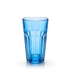 Pahar înalt albastru din sticlă pentru băuturi, 250 ml, cu model în relief.