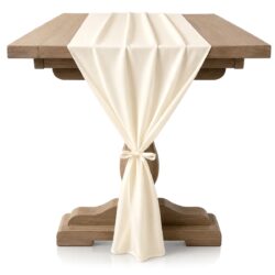 Traversă de masă crem 68 × 305 cm din poliester.