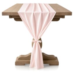 Traversă de masă elegantă din poliester, 68 × 305 cm, în culoarea roz pudrat.