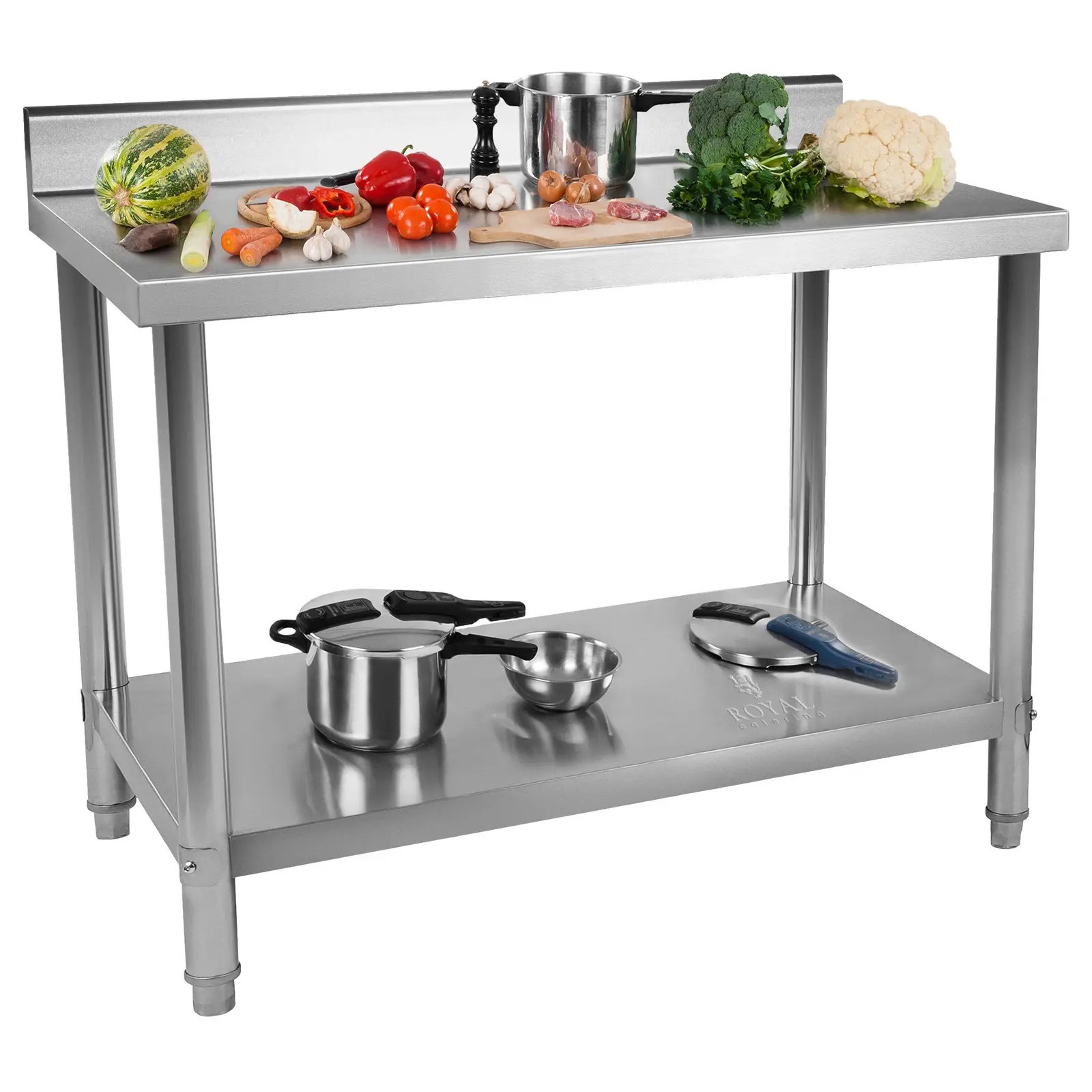 Masă de lucru din oțel inoxidabil - 100 x 60 cm - margine posterioară - 250 kg | RCAT-100/60-N
